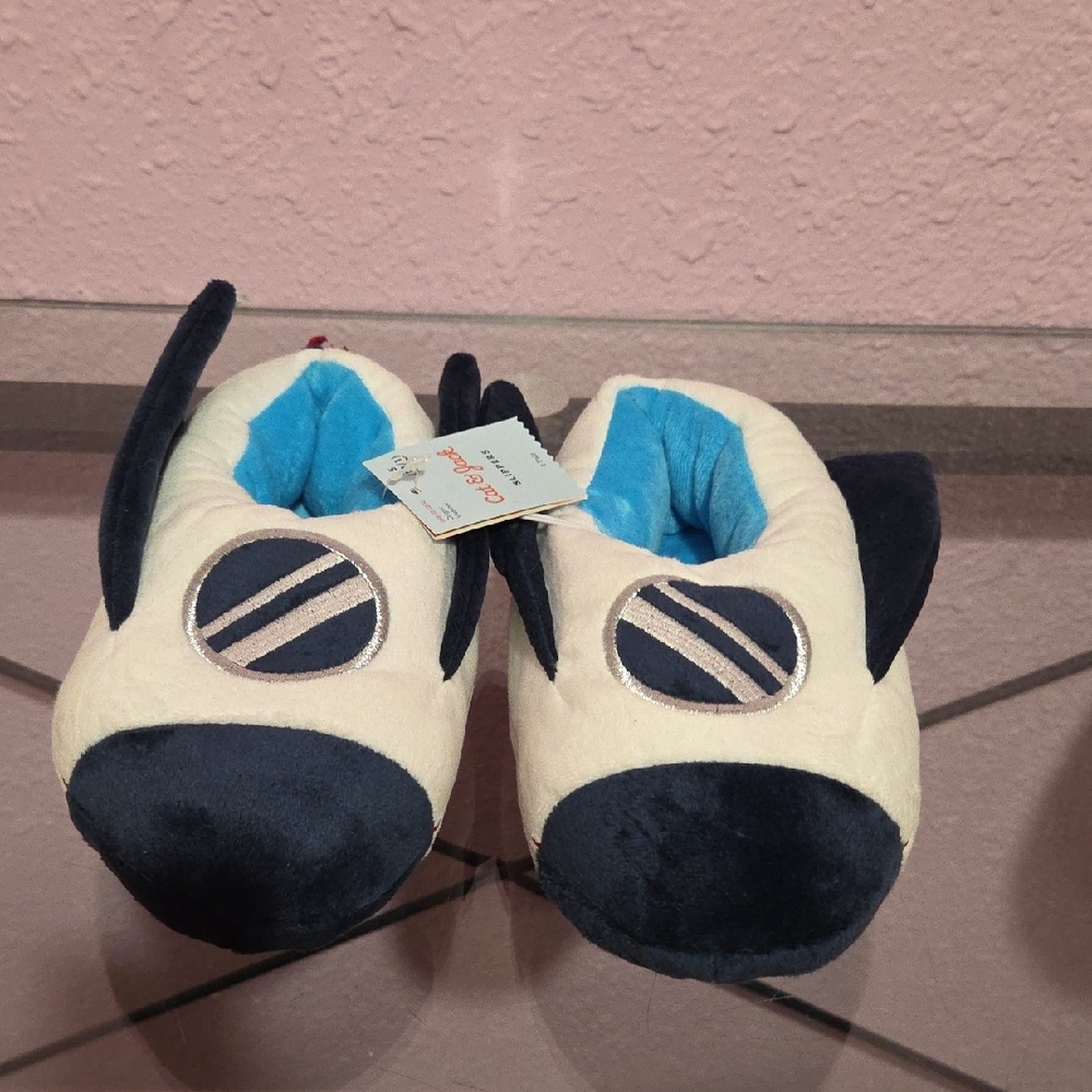 Cozy Cream and Blue Rocket Slippers